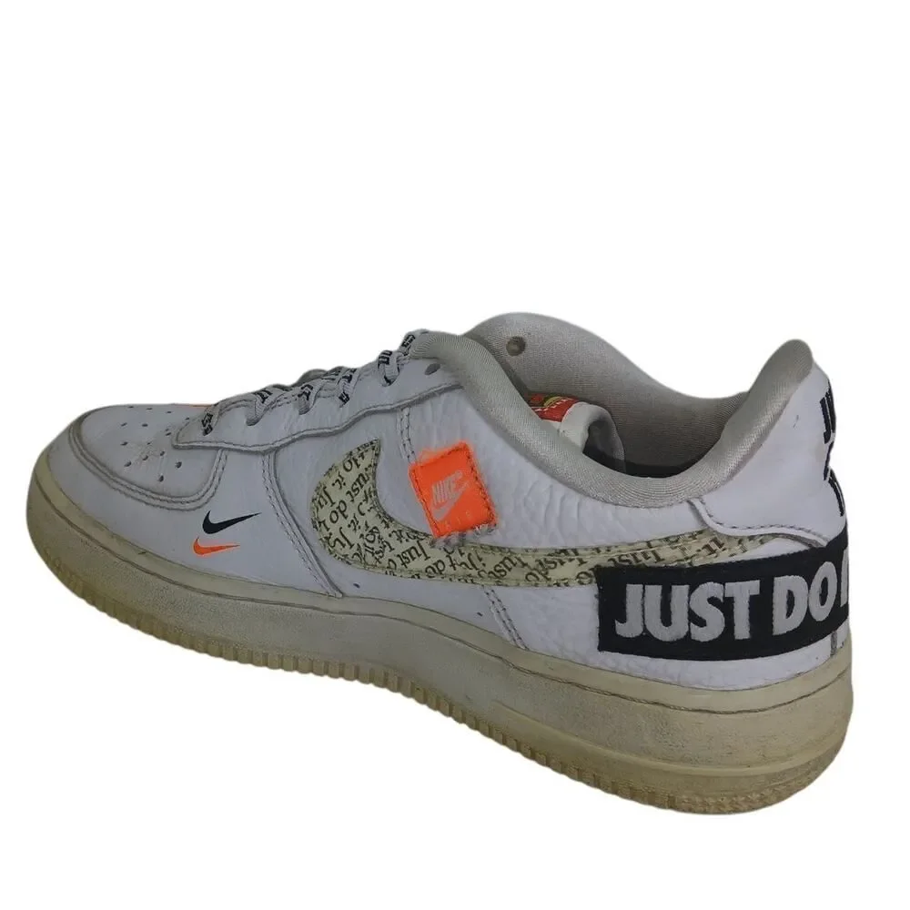 Nike Air Force 1 Girls Low Cut 'Just Do It' White Sneakers - Size 5Y